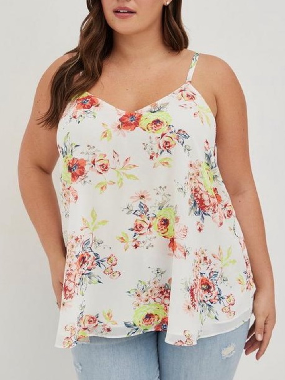 Torrid Sophie Chiffon Swing Cami Tank Top Floral White 1X 14/16 Plus Size